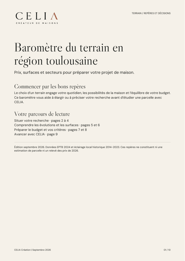 Couverture du baromètre du terrain en région toulousaine de CELIA Création.