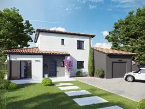 Maison contemporaine à étage avec garage et enduit bicolore gris et blanc – projet sur-mesure par CELIA Création