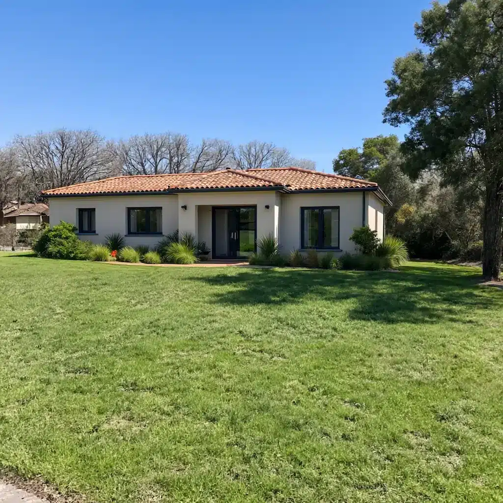 Maison contemporaine plain-pied avec toit en tuiles construite par CELIA Création à La Salvetat-Saint-Gilles, en Haute-Garonne