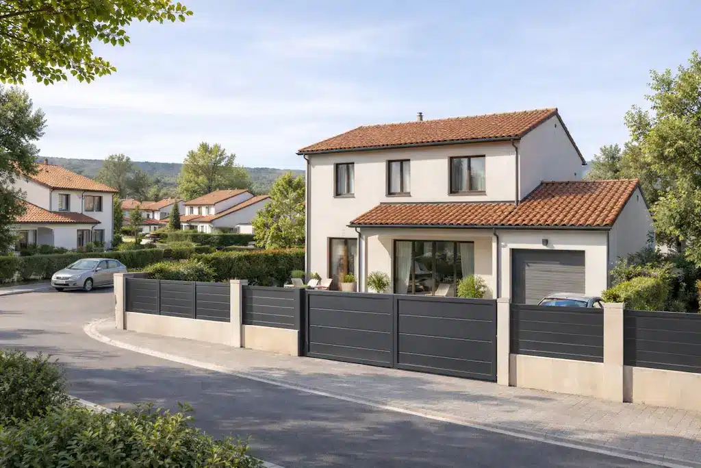 Maison familiale à étage avec garage construite par CELIA Création dans le sud toulousain, au style traditionnel avec toit en tuiles.